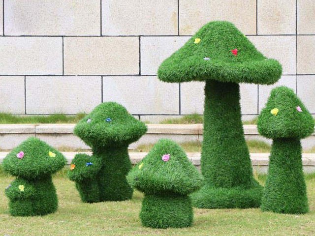 園林玻璃鋼加植絨蘑菇雕塑